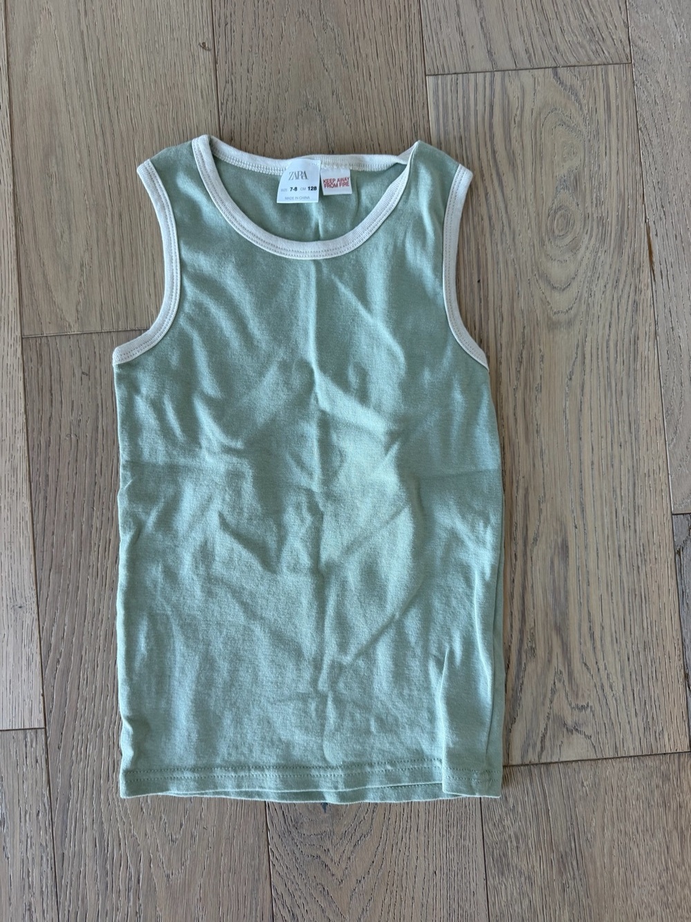 Zara Kids Girls Sage Green Tank Top Contrast White Trim Size 7-8